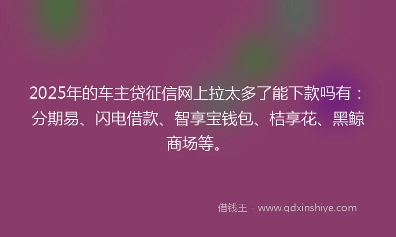 2025年的车主贷征信网上拉太多了能下款吗有：分期易、闪电借款、智享宝钱包、桔享花、黑鲸商场等。