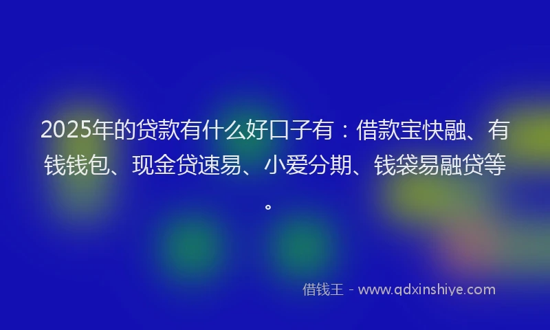 2025年的贷款有什么好口子有:借款宝快融、有钱钱包、现金贷速易、小爱分期、钱袋易融贷等。