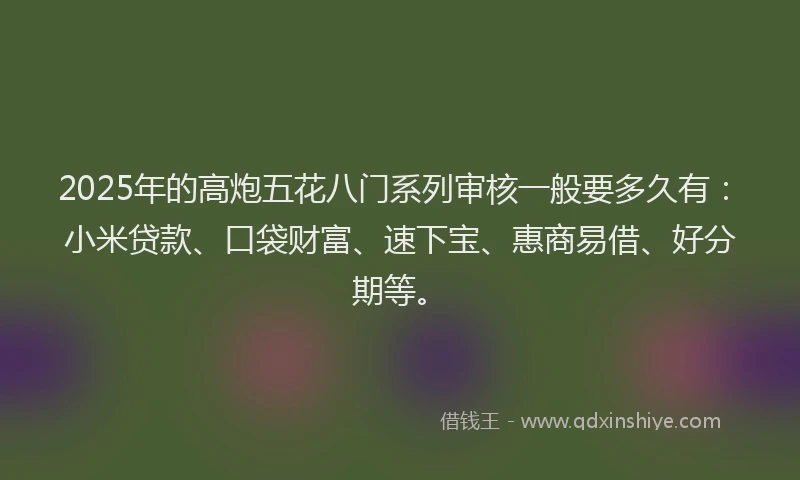 2025年的高炮五花八门系列审核一般要多久有:小米贷款、口袋财富、速下宝、惠商易借、好分期等。