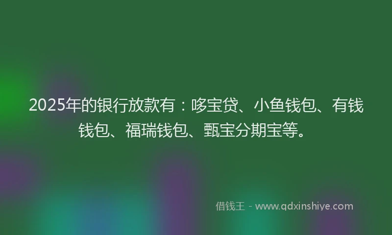 2025年的银行放款有:哆宝贷、小鱼钱包、有钱钱包、福瑞钱包、甄宝分期宝等。