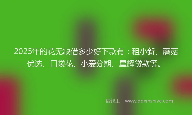 2025年的花无缺借多少好下款有:租小新、蘑菇优选、口袋花、小爱分期、星辉贷款等。