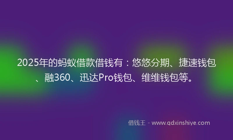 2025年的蚂蚁借款借钱有：悠悠分期、捷速钱包、融360、迅达Pro钱包、维维钱包等。