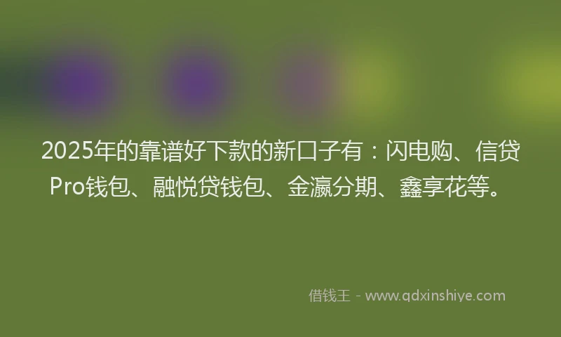 2025年的靠谱好下款的新口子有:闪电购、信贷Pro钱包、融悦贷钱包、金瀛分期、鑫享花等。