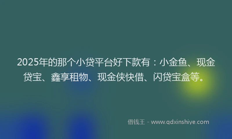2025年的那个小贷平台好下款有：小金鱼、现金贷宝、鑫享租物、现金侠快借、闪贷宝盒等。