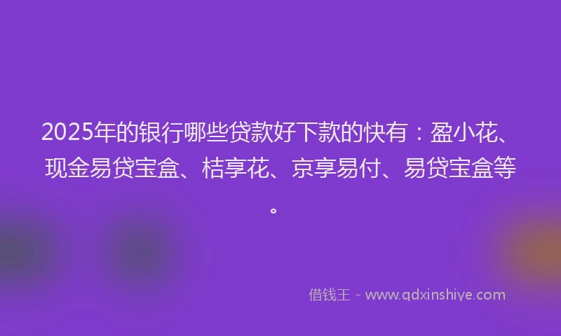 2025年的银行哪些贷款好下款的快有:盈小花、现金易贷宝盒、桔享花、京享易付、易贷宝盒等。