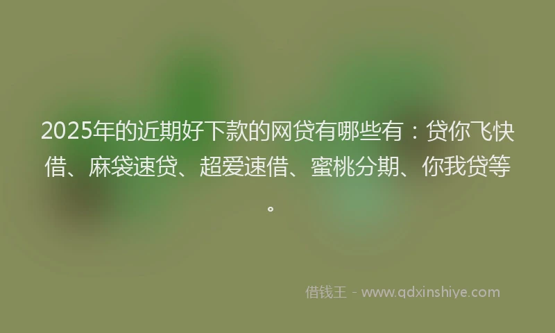 2025年的近期好下款的网贷有哪些有:贷你飞快借、麻袋速贷、超爱速借、蜜桃分期、你我贷等。