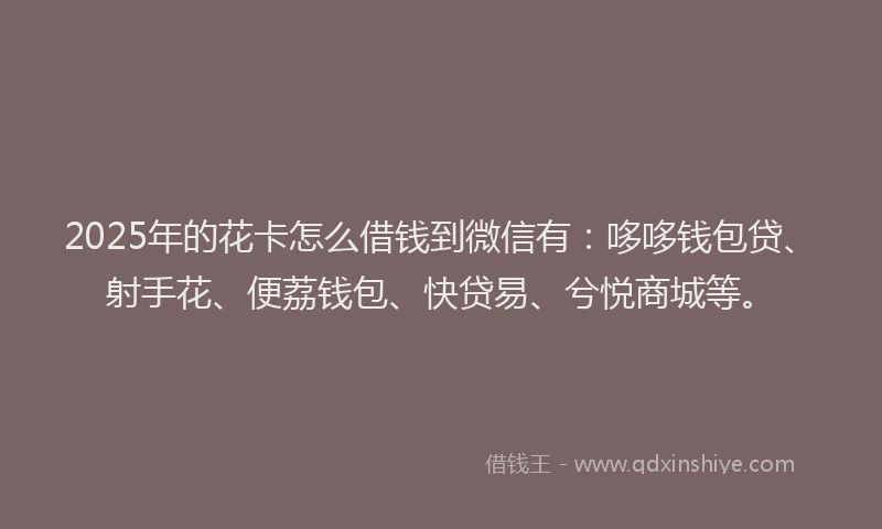 2025年的花卡怎么借钱到微信有：哆哆钱包贷、射手花、便荔钱包、快贷易、兮悦商城等。