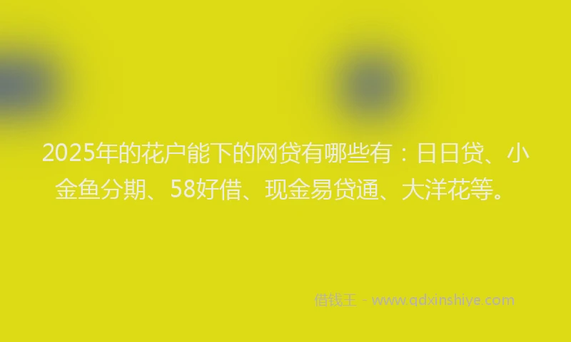 2025年的花户能下的网贷有哪些有:日日贷、小金鱼分期、58好借、现金易贷通、大洋花等。