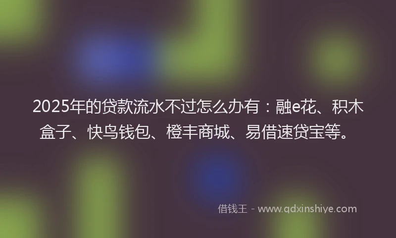 2025年的贷款流水不过怎么办有:融e花、积木盒子、快鸟钱包、橙丰商城、易借速贷宝等。