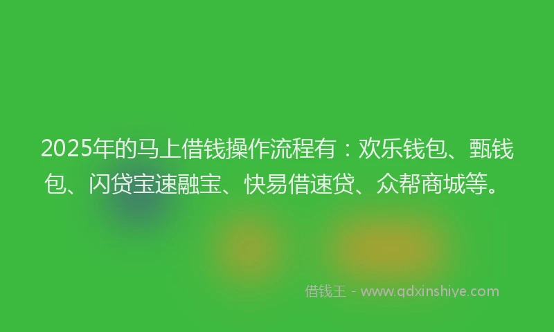 2025年的马上借钱操作流程有:欢乐钱包、甄钱包、闪贷宝速融宝、快易借速贷、众帮商城等。