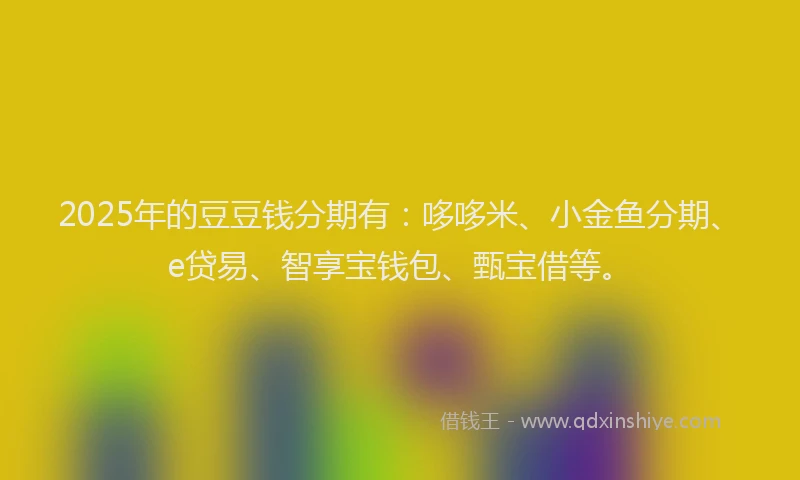 2025年的豆豆钱分期有:哆哆米、小金鱼分期、e贷易、智享宝钱包、甄宝借等。