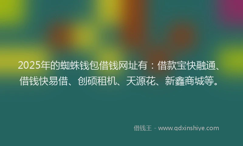 2025年的蜘蛛钱包借钱网址有:借款宝快融通、借钱快易借、创硕租机、天源花、新鑫商城等。