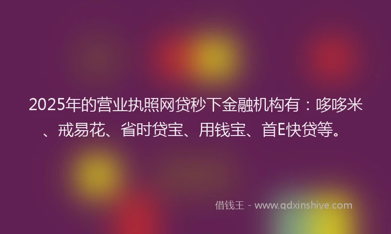 2025年的营业执照网贷秒下金融机构有：哆哆米、戒易花、省时贷宝、用钱宝、首E快贷等。