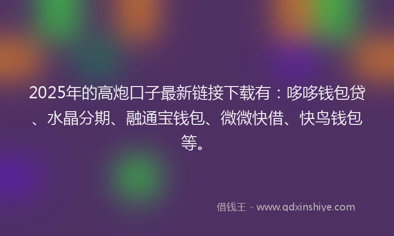 2025年的高炮口子最新链接下载有：哆哆钱包贷、水晶分期、融通宝钱包、微微快借、快鸟钱包等。