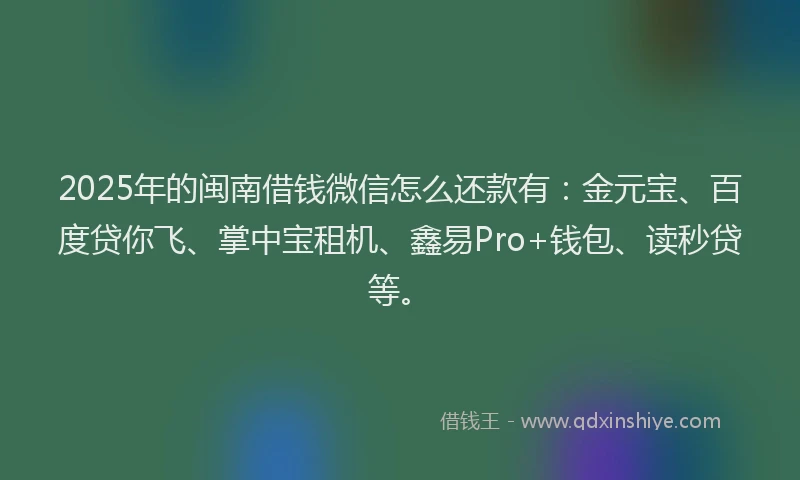 2025年的闽南借钱微信怎么还款有：金元宝、百度贷你飞、掌中宝租机、鑫易Pro+钱包、读秒贷等。