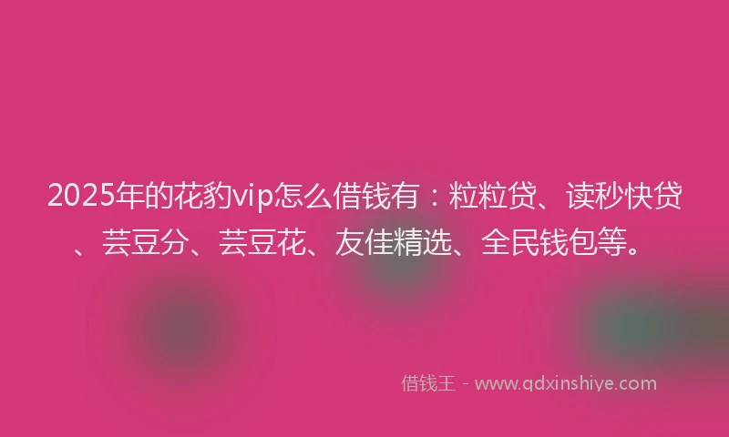 2025年的花豹vip怎么借钱有：粒粒贷、读秒快贷、芸豆分、芸豆花、友佳精选、全民钱包等。