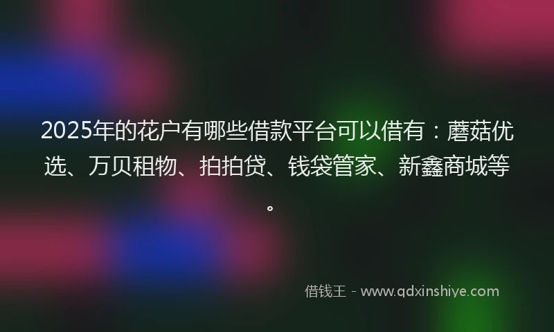 2025年的花户有哪些借款平台可以借有：蘑菇优选、万贝租物、拍拍贷、钱袋管家、新鑫商城等。