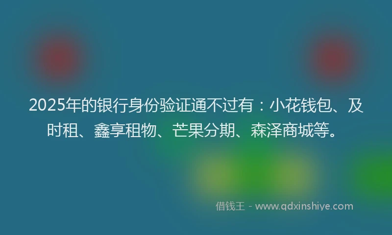 2025年的银行身份验证通不过有：小花钱包、及时租、鑫享租物、芒果分期、森泽商城等。