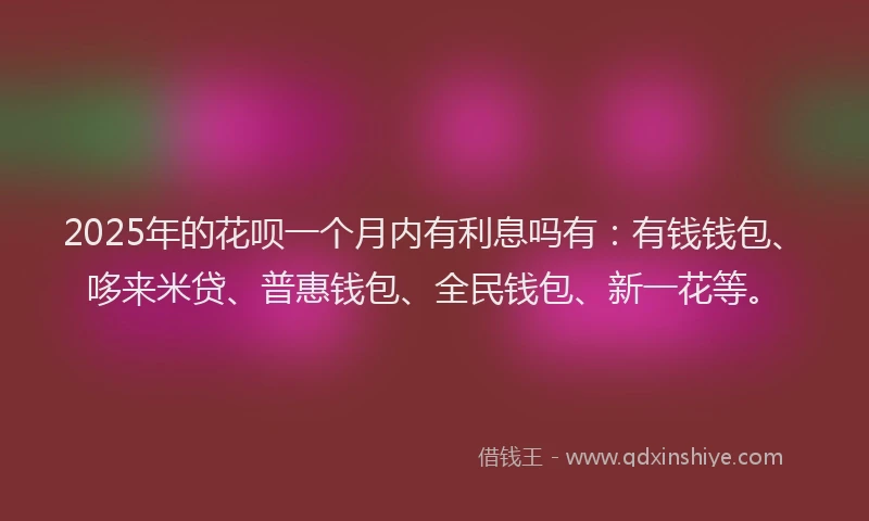 2025年的花呗一个月内有利息吗有:有钱钱包、哆来米贷、普惠钱包、全民钱包、新一花等。