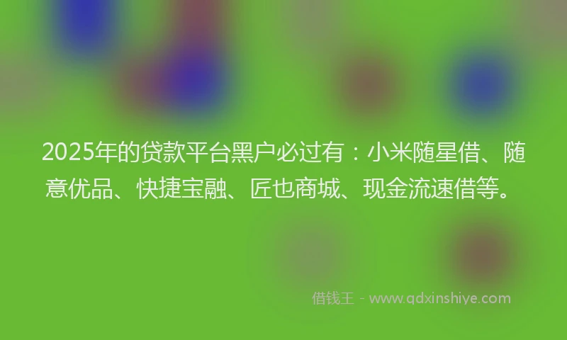 2025年的贷款平台黑户必过有:小米随星借、随意优品、快捷宝融、匠也商城、现金流速借等。