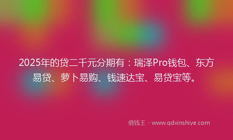 2025年的贷二千元分期有:瑞泽Pro钱包、东方易贷、萝卜易购、钱速达宝、易贷宝等。