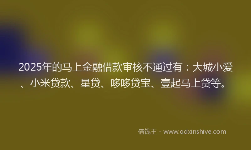 2025年的马上金融借款审核不通过有：大城小爱、小米贷款、星贷、哆哆贷宝、壹起马上贷等。