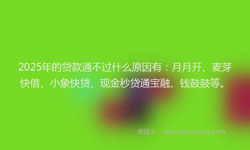 2025年的贷款通不过什么原因有：月月开、麦芽快借、小象快贷、现金秒贷通宝融、钱鼓鼓等。