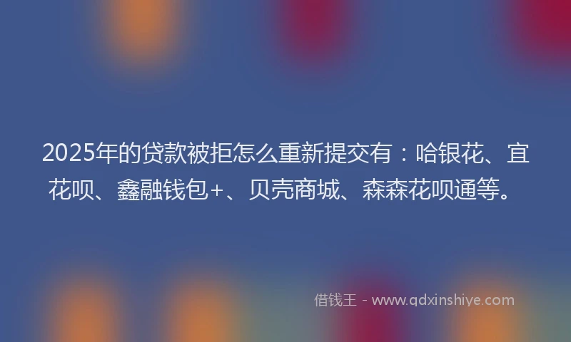 2025年的贷款被拒怎么重新提交有:哈银花、宜花呗、鑫融钱包+、贝壳商城、森森花呗通等。