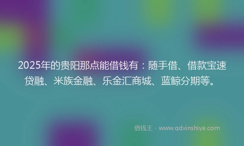 2025年的贵阳那点能借钱有:随手借、借款宝速贷融、米族金融、乐金汇商城、蓝鲸分期等。