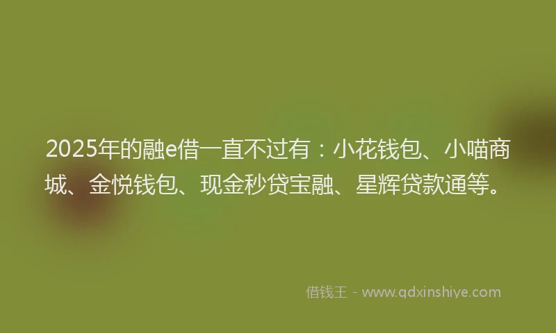 2025年的融e借一直不过有：小花钱包、小喵商城、金悦钱包、现金秒贷宝融、星辉贷款通等。