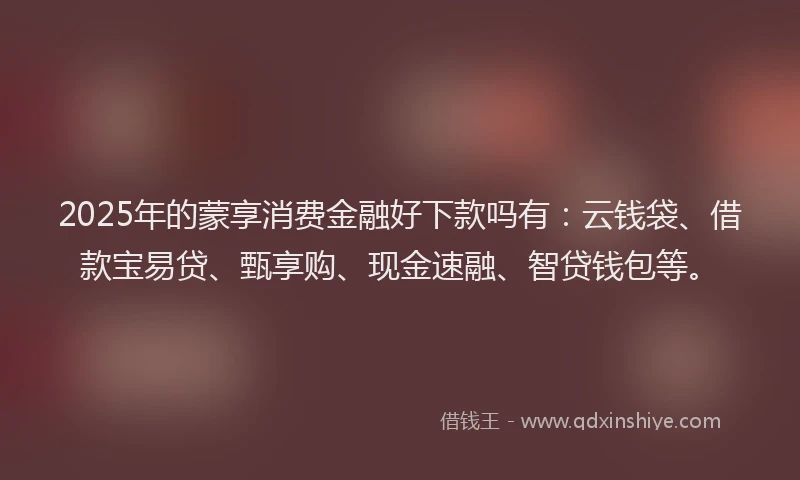 2025年的蒙享消费金融好下款吗有：云钱袋、借款宝易贷、甄享购、现金速融、智贷钱包等。
