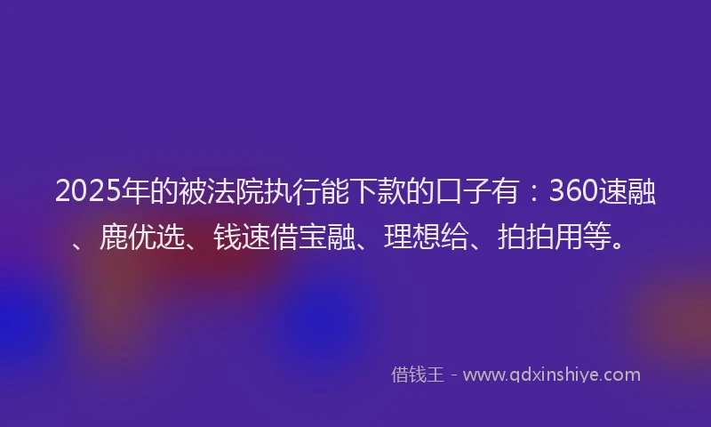 2025年的被法院执行能下款的口子有:360速融、鹿优选、钱速借宝融、理想给、拍拍用等。