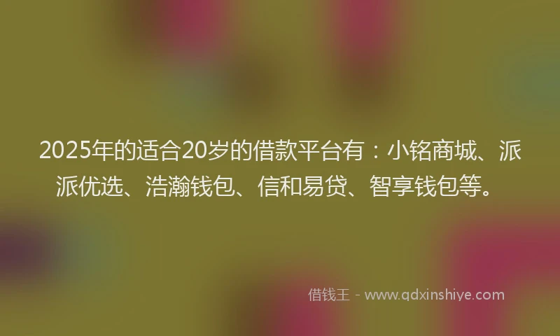 2025年的适合20岁的借款平台有:小铭商城、派派优选、浩瀚钱包、信和易贷、智享钱包等。