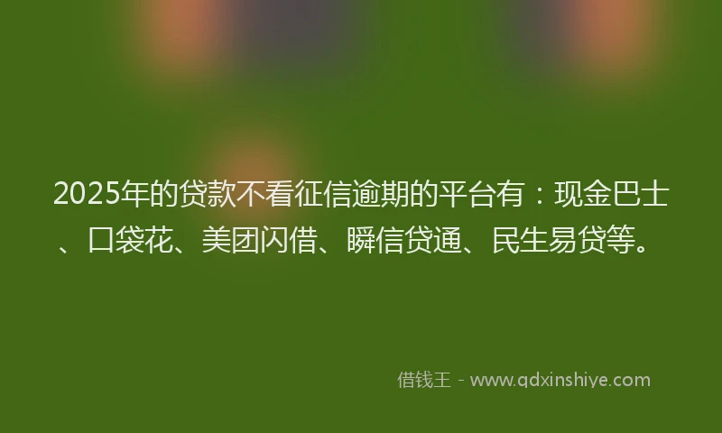 2025年的贷款不看征信逾期的平台有:现金巴士、口袋花、美团闪借、瞬信贷通、民生易贷等。
