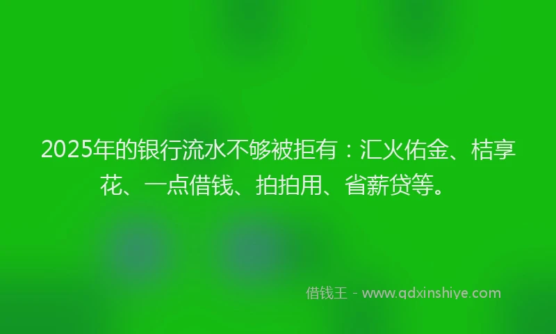 2025年的银行流水不够被拒有：汇火佑金、桔享花、一点借钱、拍拍用、省薪贷等。
