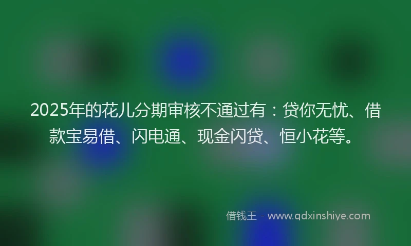 2025年的花儿分期审核不通过有:贷你无忧、借款宝易借、闪电通、现金闪贷、恒小花等。