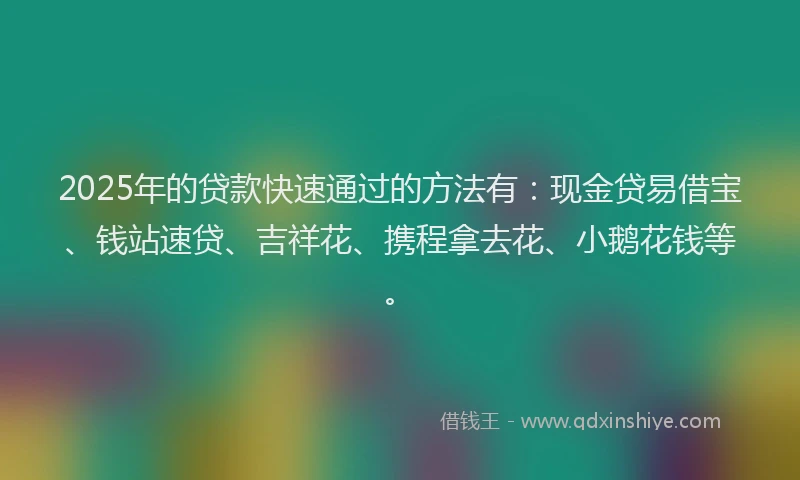2025年的贷款快速通过的方法有:现金贷易借宝、钱站速贷、吉祥花、携程拿去花、小鹅花钱等。