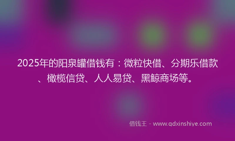 2025年的阳泉罐借钱有：微粒快借、分期乐借款、橄榄信贷、人人易贷、黑鲸商场等。