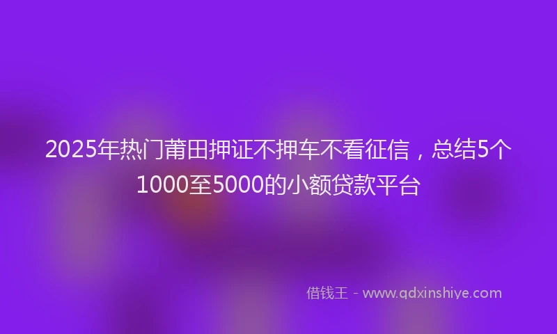 2025年热门莆田押证不押车不看征信，总结5个1000至5000的小额贷款平台