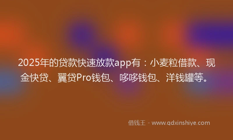 2025年的贷款快速放款app有:小麦粒借款、现金快贷、翼贷Pro钱包、哆哆钱包、洋钱罐等。