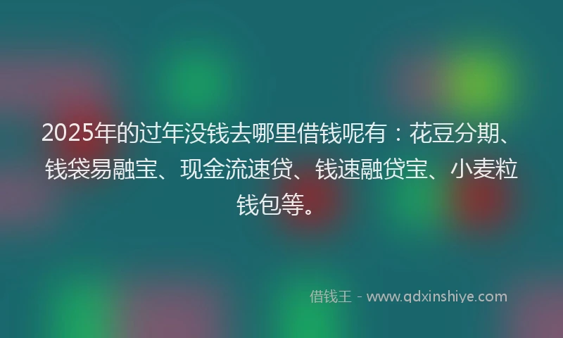 2025年的过年没钱去哪里借钱呢有：花豆分期、钱袋易融宝、现金流速贷、钱速融贷宝、小麦粒钱包等。