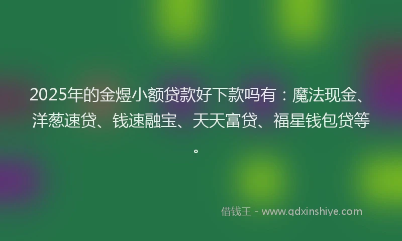2025年的金煜小额贷款好下款吗有：魔法现金、洋葱速贷、钱速融宝、天天富贷、福星钱包贷等。