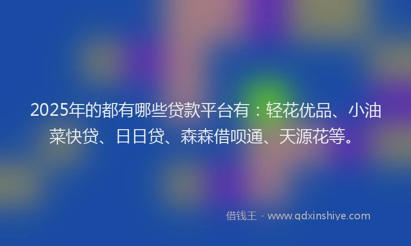 2025年的都有哪些贷款平台有:轻花优品、小油菜快贷、日日贷、森森借呗通、天源花等。