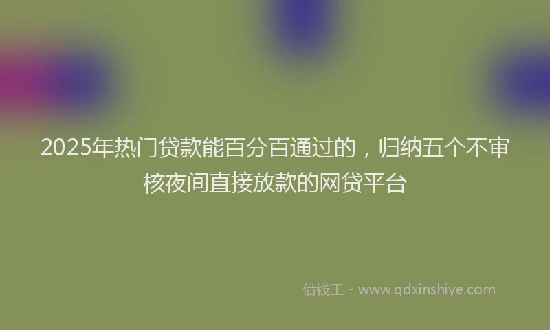 2025年热门贷款能百分百通过的，归纳五个不审核夜间直接放款的网贷平台