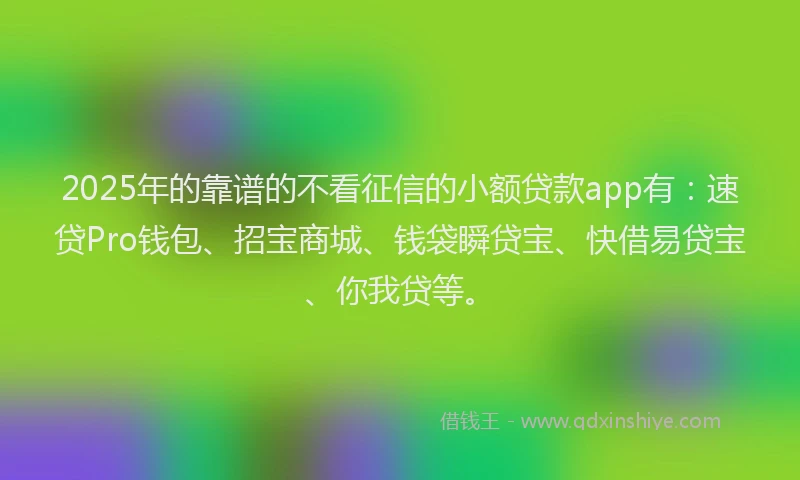2025年的靠谱的不看征信的小额贷款app有：速贷Pro钱包、招宝商城、钱袋瞬贷宝、快借易贷宝、你我贷等。