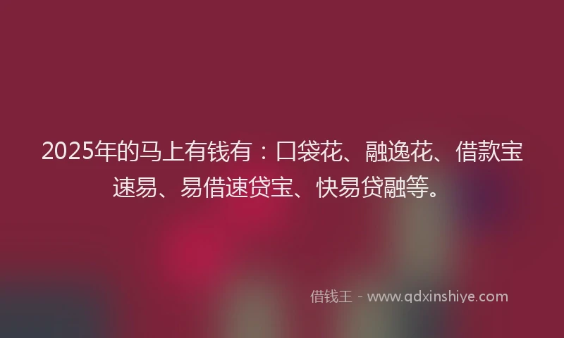 2025年的马上有钱有：口袋花、融逸花、借款宝速易、易借速贷宝、快易贷融等。