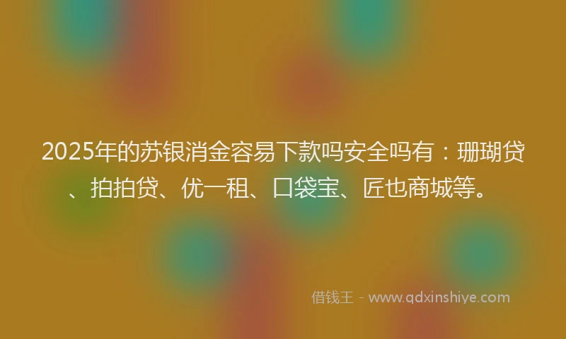 2025年的苏银消金容易下款吗安全吗有：珊瑚贷、拍拍贷、优一租、口袋宝、匠也商城等。