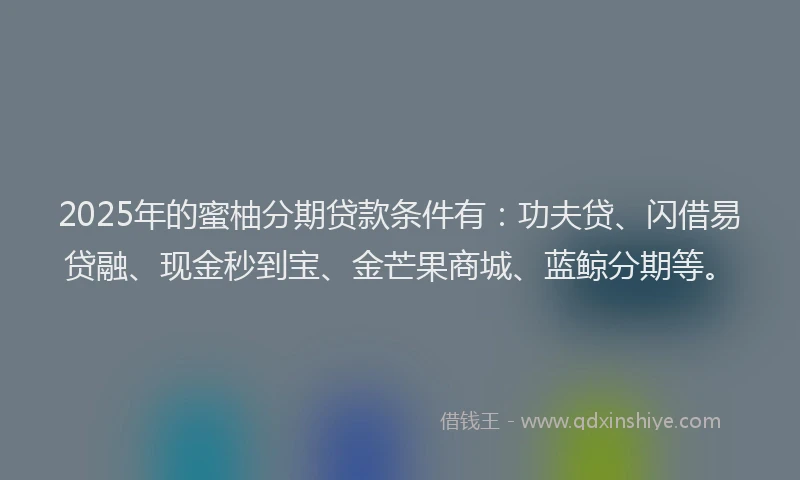 2025年的蜜柚分期贷款条件有：功夫贷、闪借易贷融、现金秒到宝、金芒果商城、蓝鲸分期等。