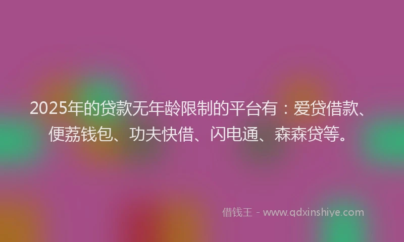 2025年的贷款无年龄限制的平台有:爱贷借款、便荔钱包、功夫快借、闪电通、森森贷等。