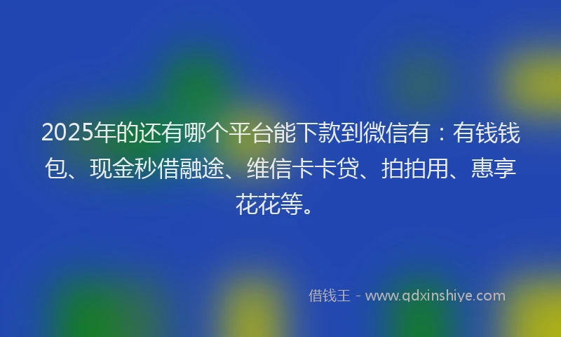 2025年的还有哪个平台能下款到微信有：有钱钱包、现金秒借融途、维信卡卡贷、拍拍用、惠享花花等。
